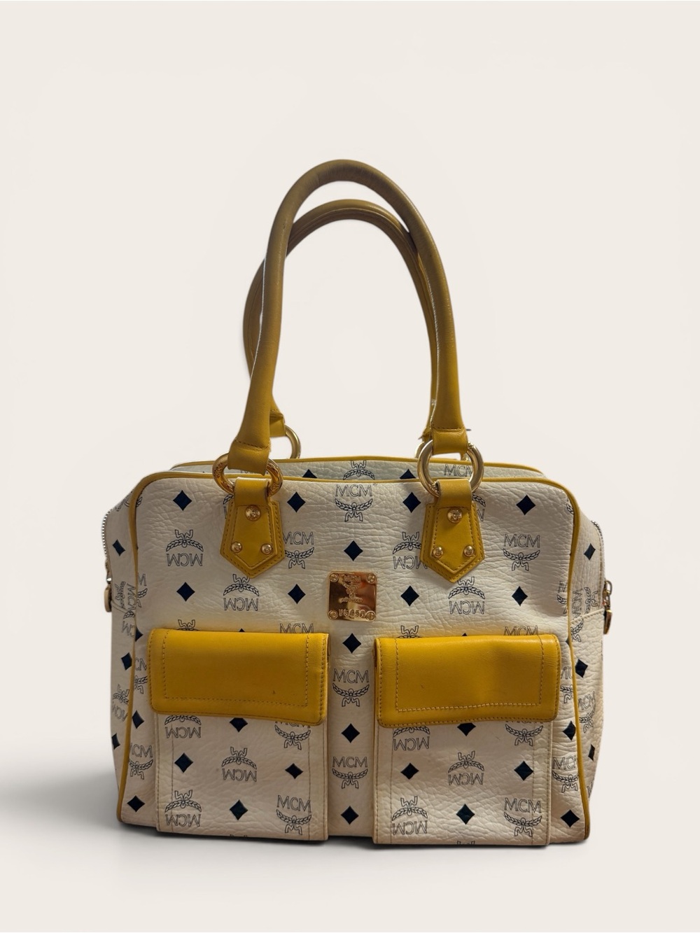 MCM White and Yellow Monogram Satchel